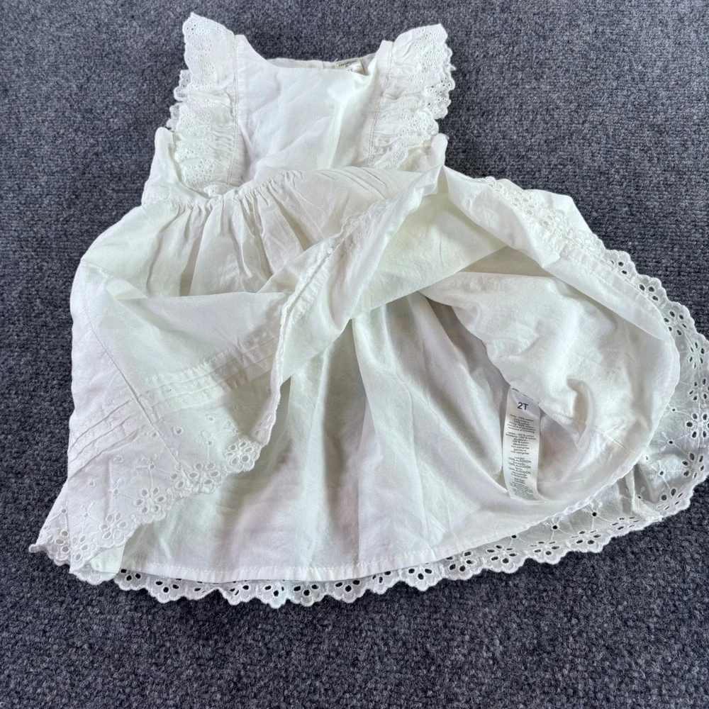 OshKosh B'gosh Eyelet Dress Kids 2T White Ruffle Sleeve Cotton Summer Boho